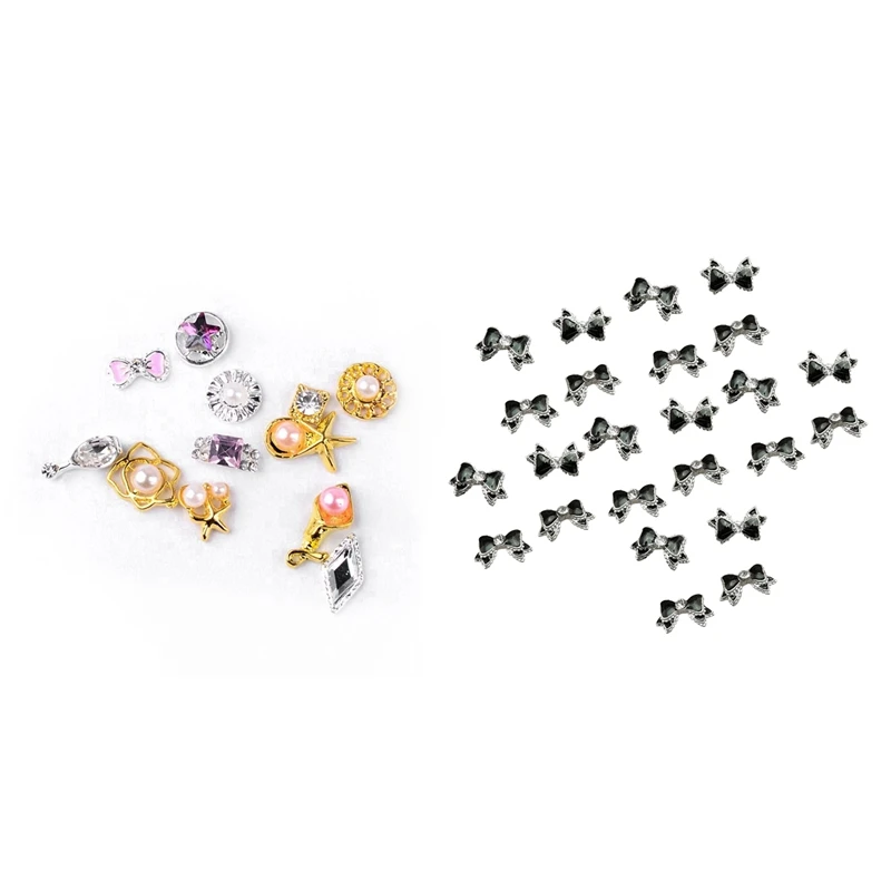 Affordable Price for  20Pcs 3D Double-Deck Bow with Rhinestone Nail Art for Nails/Cellphones & 1Set 5mm Nail Art Sticker 