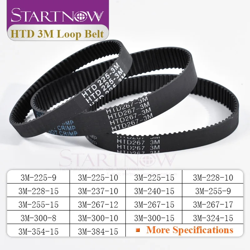 Startnow HTD 3M Rubber Closed Loop Timing Belt Transmission Belts 3M-225-10 Perimeter 255mm 384 Width 8 9 10 15 17mm rubber belt transmission drive belt synchronous belt