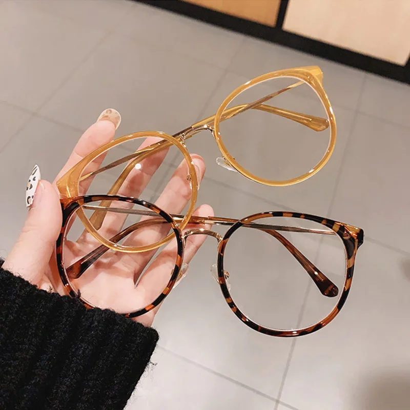 Eyeglasses Frames Eyeglass Frames Optical Glasses Fashion Round Women Glasses Frame Vintage Clear Lens Eyewear Men Optical Leopard Green Eyeglasses Frame