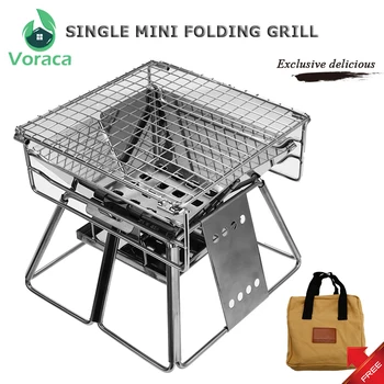 

Portable Stainless Steel Folding BBQ Grill with Storage Bag Adjustable Barbecue Grill Outdoor Backpacker Tools Camping Picnic