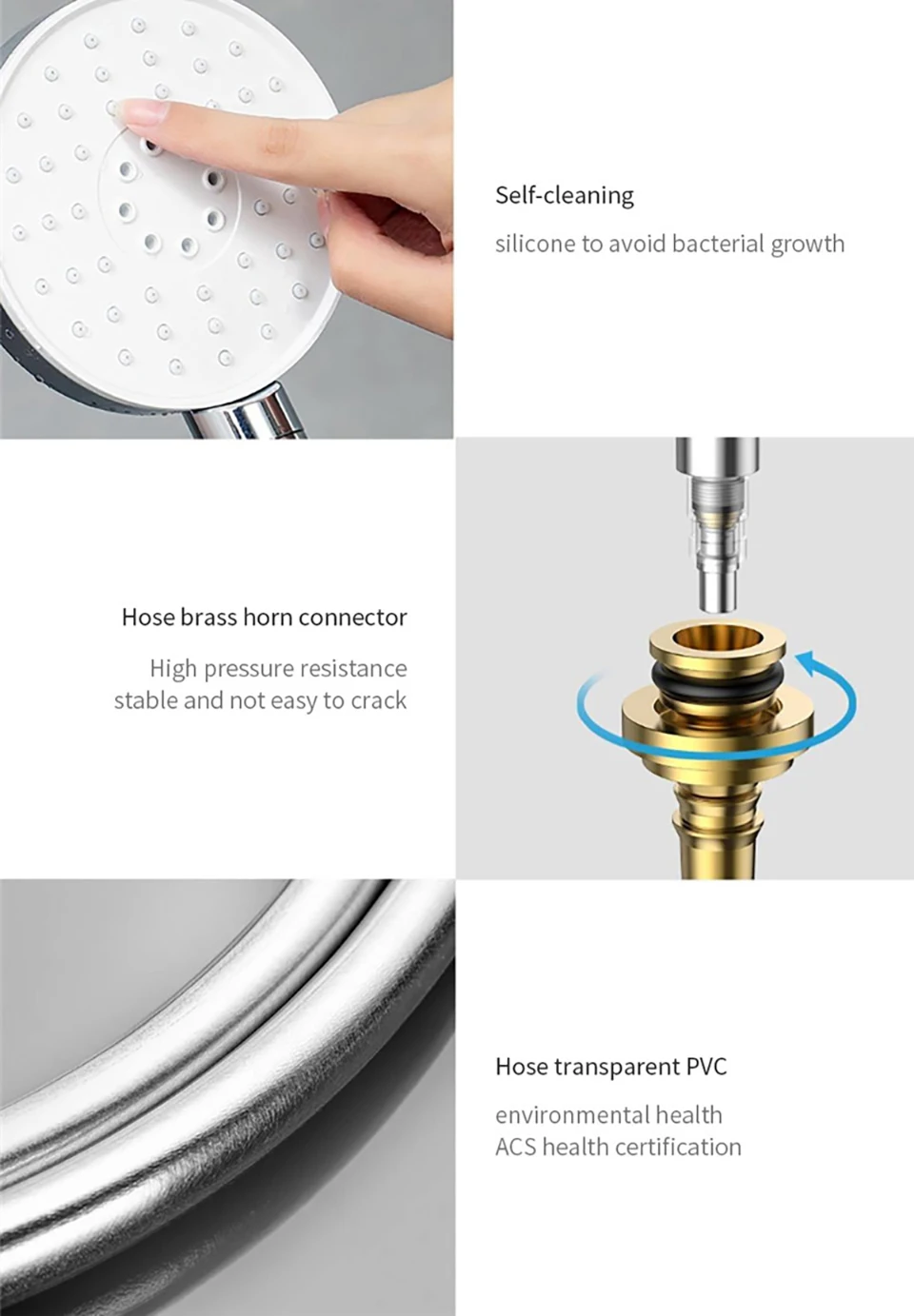 Xiaomi Mijia Diiib 3 Modes Handheld Shower Head Set 360 Degree 120mm 53 Water Hole with PVC Matel Powerful Massage Shower (14)
