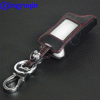 

jingyuqin 5 Buttons Remote Leather Key Cover Case For Tomahawk TW9010 TW9020 TW9030 Two Way Alarm System LCD Controller Keychain