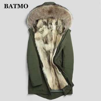 

Batmo 2019 new arrival winter natural raccoon fur collar & wolf fur liner hooded jacket men,Hat Detachable winter parkas men