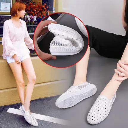 

Spring And Summer Versatile White Shoes Hollow out Breathable Casual Korean-style Athletic Shoes Flat Keel Thin Shoes Women's Sl