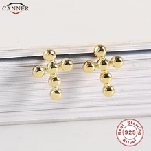 Крестик позолоченный серьги гвоздики для женщин маленькие металлические бусины серьги стерлингового серебра 925 маленькие сережки модные ювелирные изделия H40