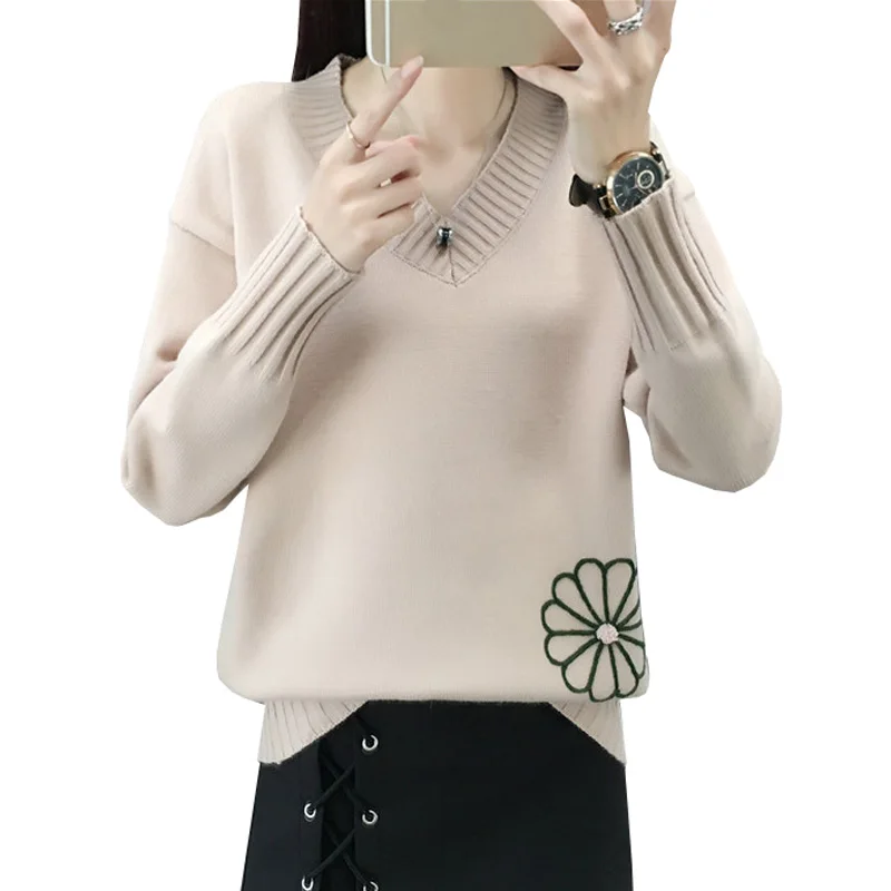 

Winter Clothes Women Sweater 2019 New Autumn V-Neck Jacquard Female Pullover Sweaters Loose Jumper Tops Chaquetas Invierno Mujer