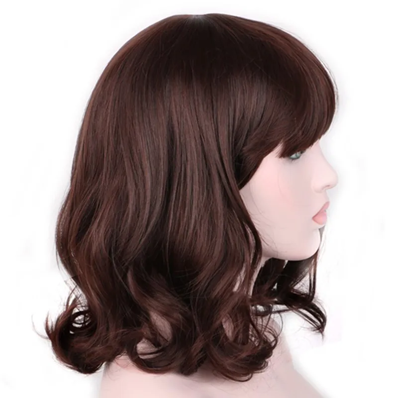 WoodFestival для женщин косплей синтетический парик термостойкий черный коричневый Волнистые Короткие парики с челкой