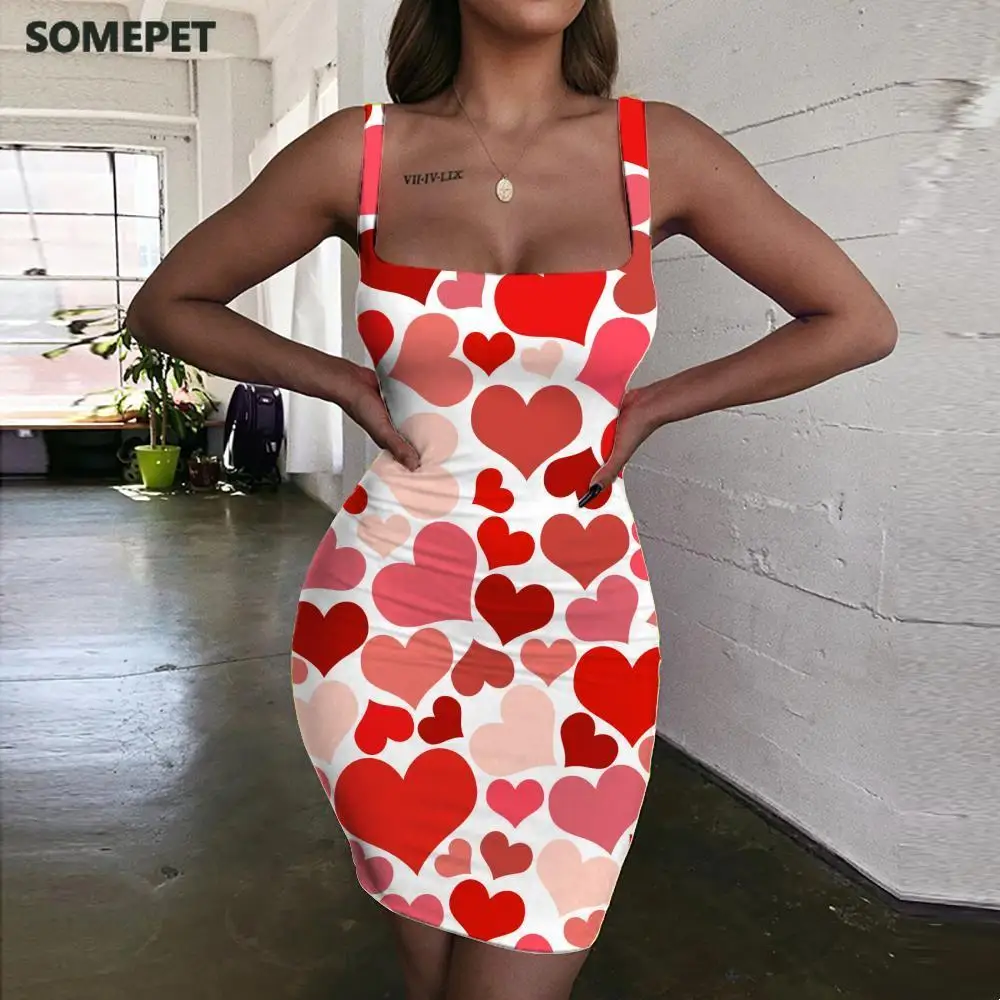 

SOMEPET Love Dresses Women Pattern Vestido Sexy Art Halter Sleeveless Harajuku Bodycon Dress Womens Clothing Plus Size New Boho