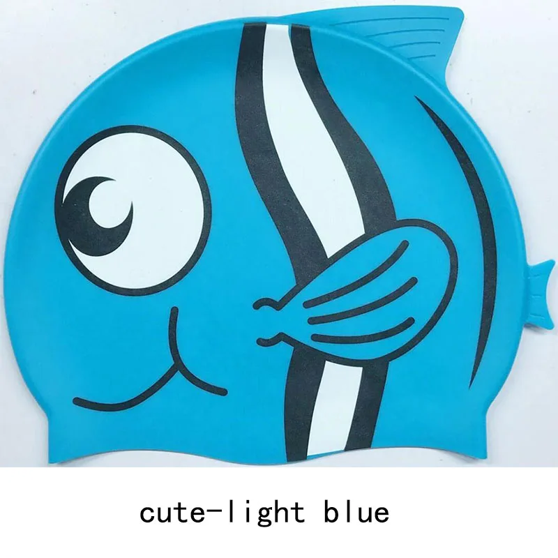 Swimming Cap Silicon Kids Children Boys Girls Baby Diving Swim Cap Hat Ear Protector Printing Silicone Waterproof Caps cute - Цвет: cute light blue