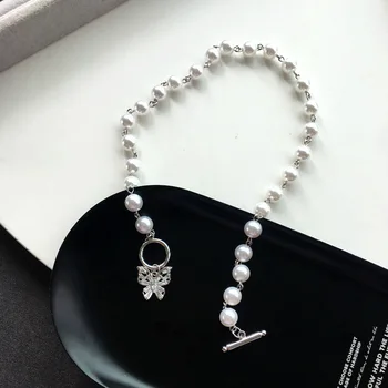 

Korean-style Pearl Necklace INS-Style Women's chao wang Red Light Luxury Choker Butterfly Pendant Diamond Set Ornament Neck Band