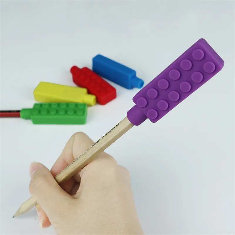 Teething toys 1PCS silicone brick pen topper chewable pencil toppers baby teethers kids sensory toy food grade silicone beads gifts
