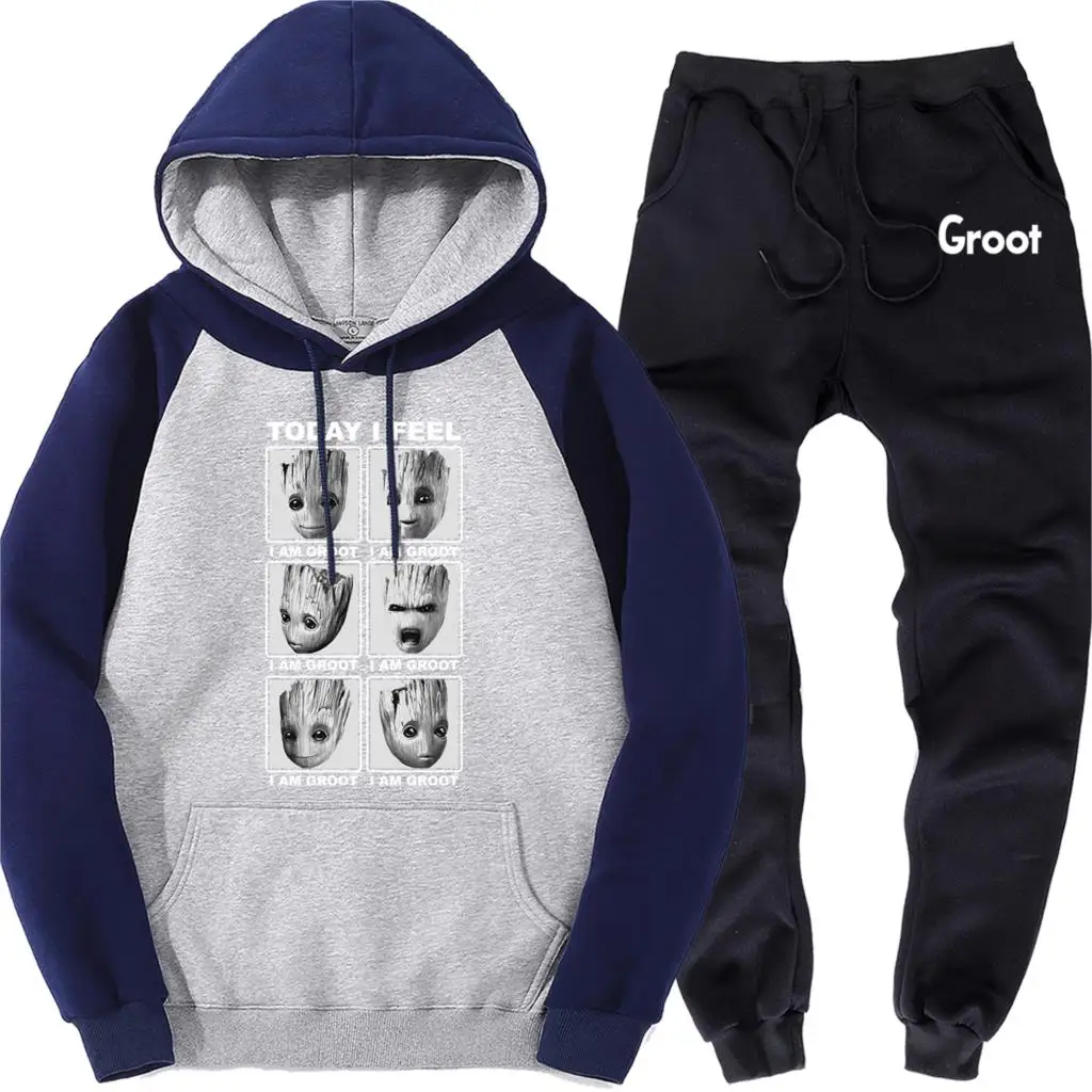 Сегодня I FEEL I AM GROOT мужские худи теплые брюки Новое поступление мужской костюм из двух предметов уличная одежда спортивный костюм забавная брендовая одежда - Цвет: dark blue gray 6