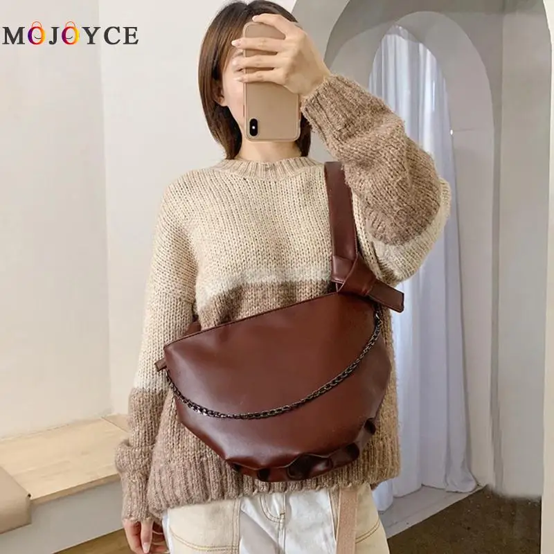 Модная женская сумка через плечо из искусственной кожи, Большая вместительная однотонная сумка на плечо, сумка на цепочке, нагрудные сумки