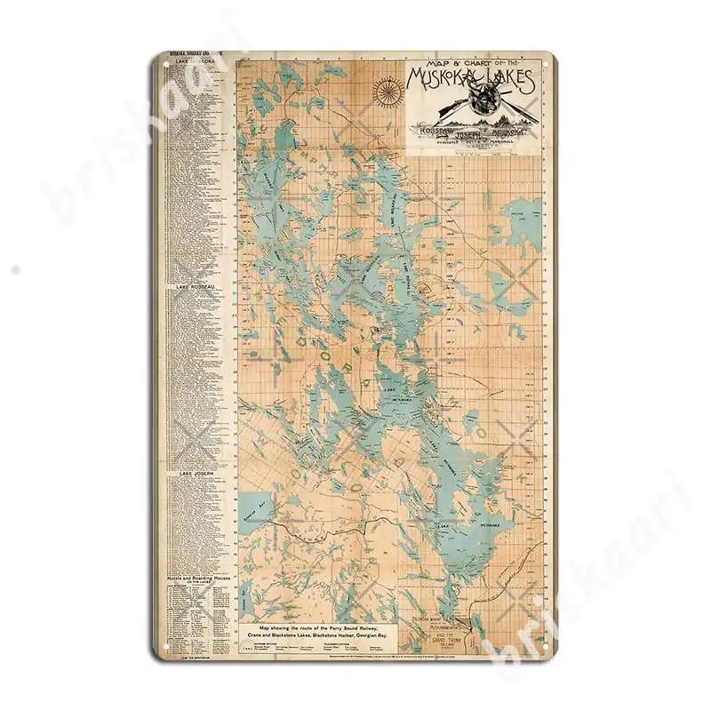 1899 Vintage Map Of Muskoka Lakes Metal Signs Pub Wall Decor Custom Club Bar Tin Sign Poster