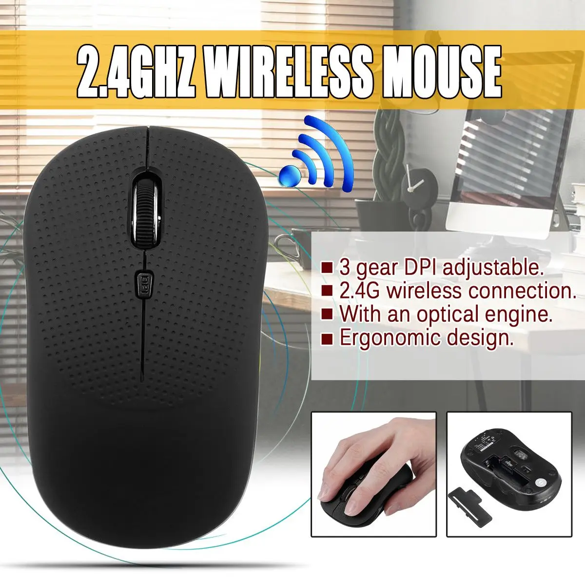 Черный 1,5 v USB Интерфейс 2,4G Беспроводной Мышь 3 Шестерни Точек на дюйм Размер можно регулировать для портативных ПК