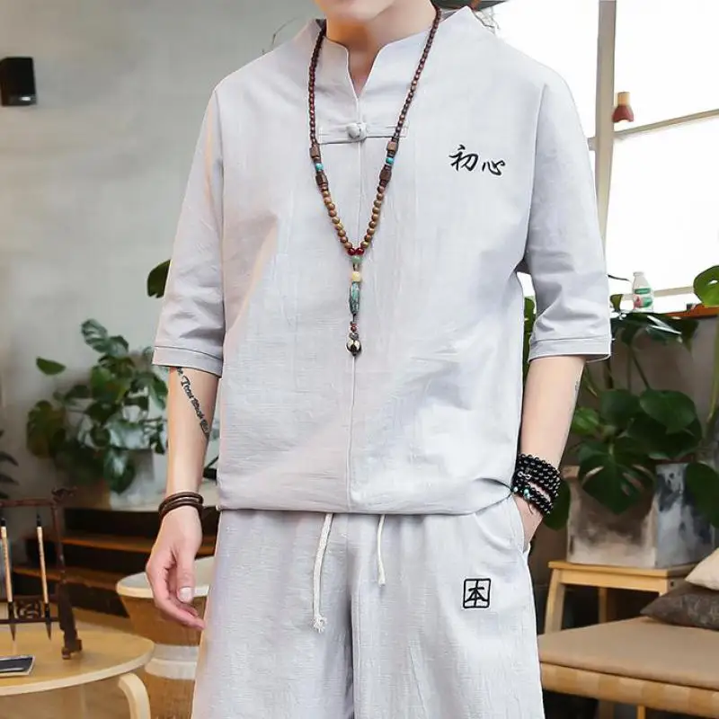 M-5XL Men's Set Casual Suit Cotton Linen T Shirt Man Shorts Oversize Men T-shirt Male 2020 Summer Embroidery Tracksuit XXXXXL M-5XL Men's Set Casual Suit Cotton Linen T Shirt Man Shorts Oversize Men T-shirt Male 2020 Summer Embroidery Tracksuit XXXXXL