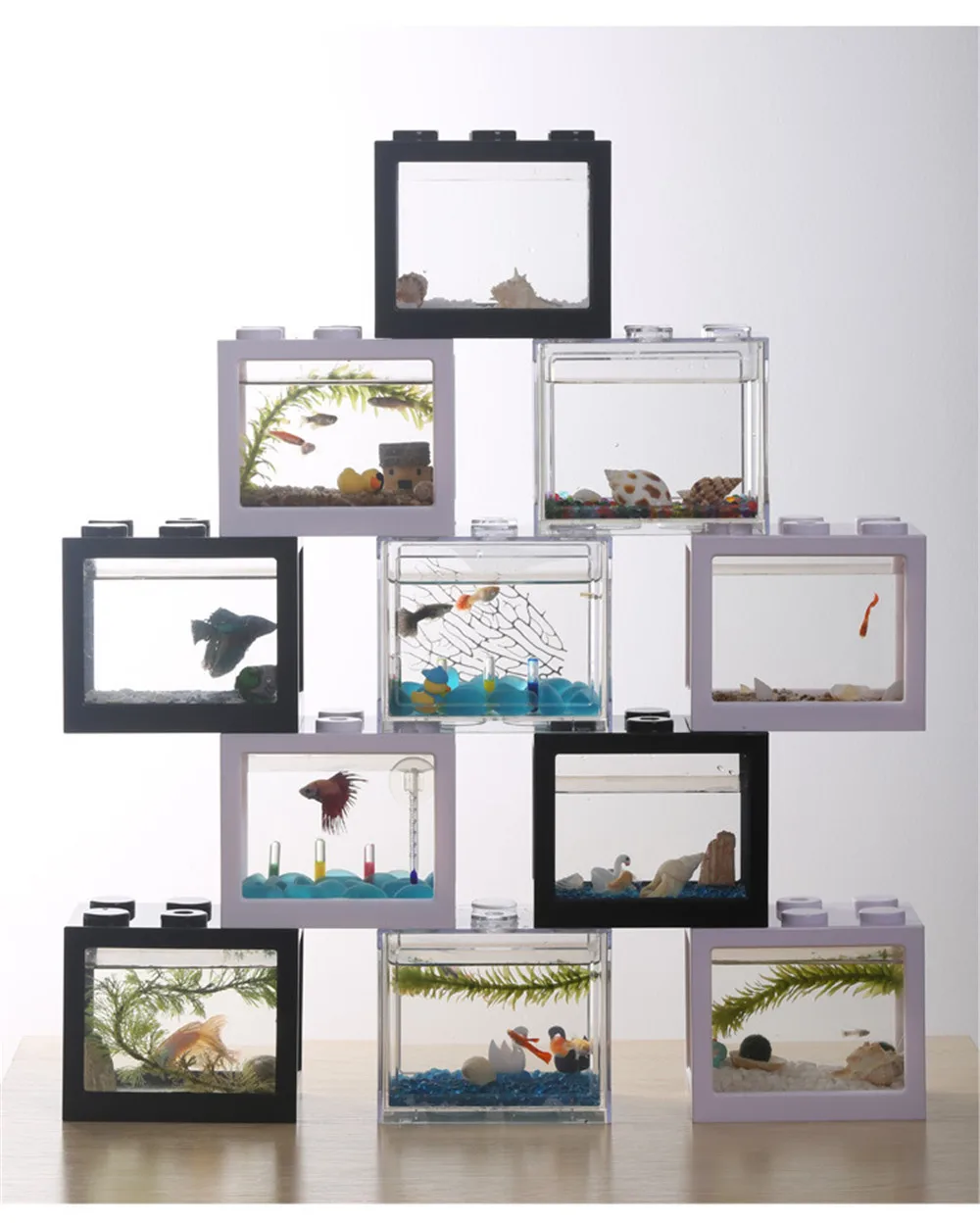 8 Colors Rectangle Mini Aquarium Fish Tank Home Office Tea Table Decoration Small Building Block Fish Tank Eco Tank Accessories (12)