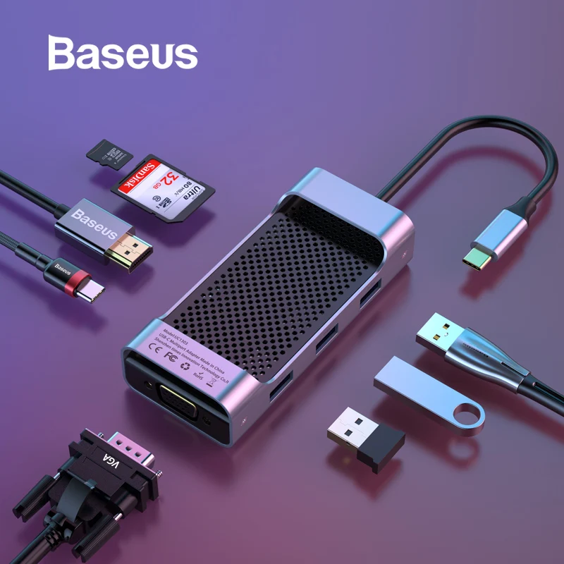 Online Baseus Multi USB C HUB to HDMI USB 3.0 SD TF Card Reader VGA Adapter USB Splitter for MacBook Pro Air Type C Charging USB C Dock