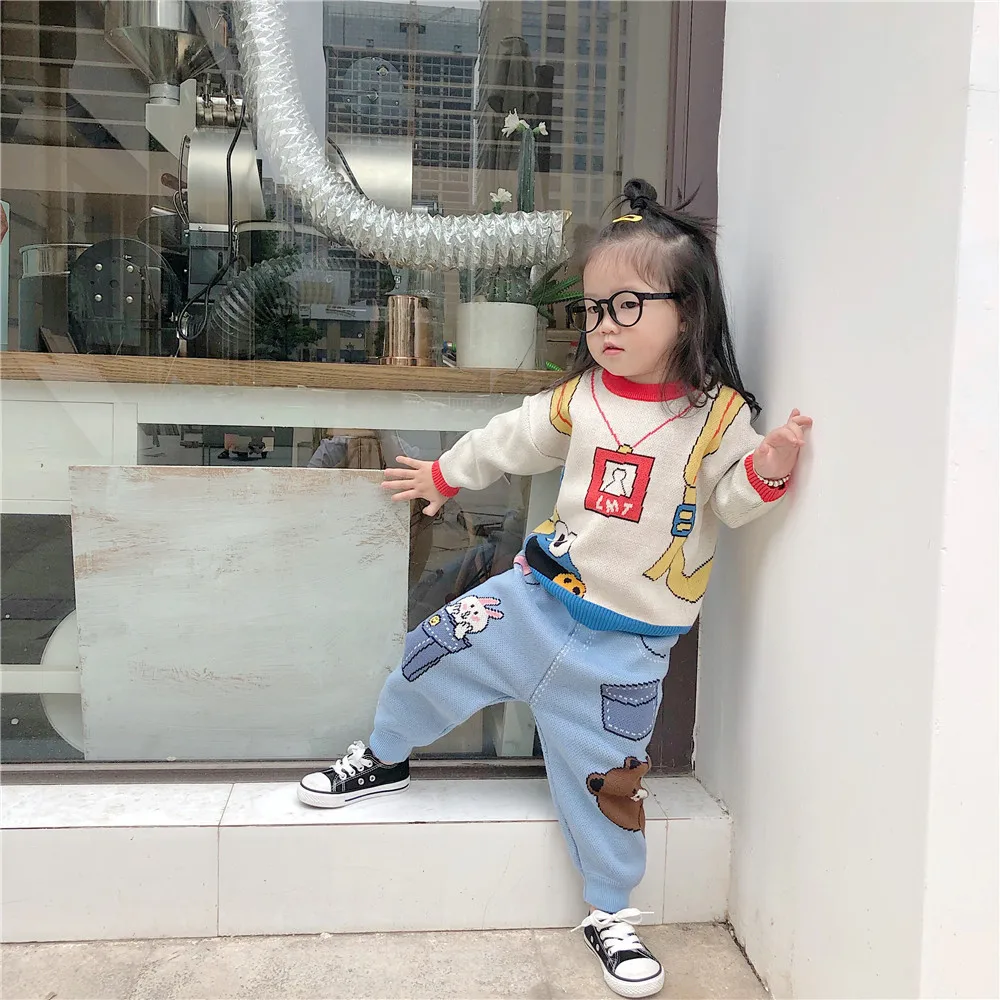 Tonytaobaby/Новинка; осенне-зимняя одежда для мальчиков и девочек; детские штаны из чистого хлопка с кроликами и медведями