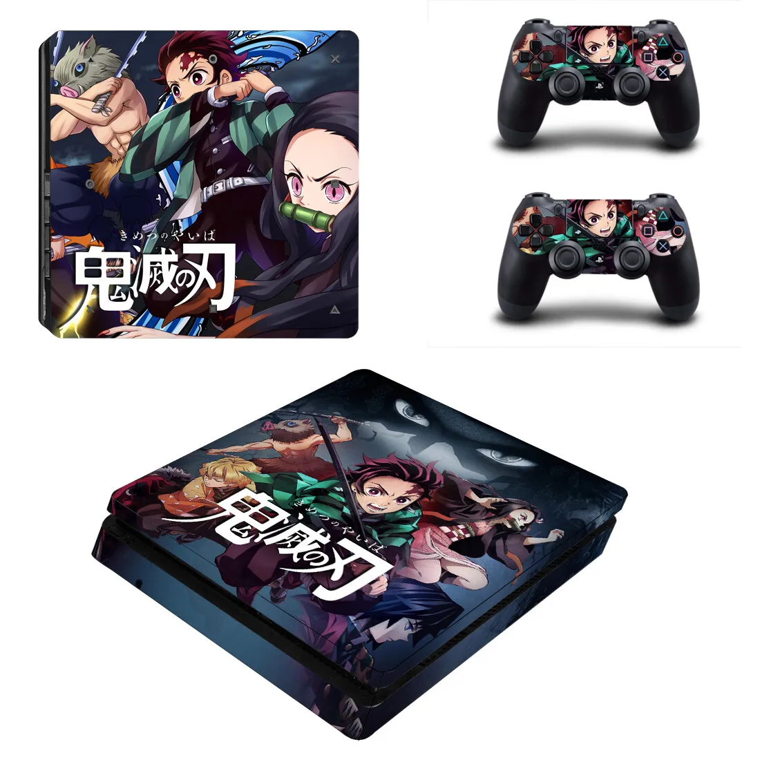 Demon Slayer PS4 Slim Skin Cover Sticker Decal Vinyl for Playstation 4 PS4 Slim Skin Console and 2 Controllers