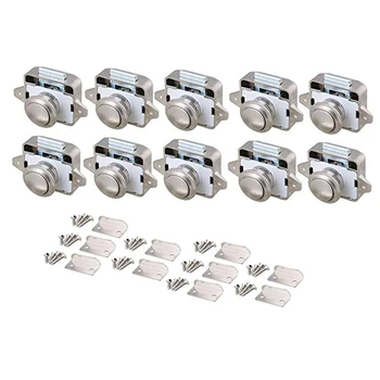 

10PCS 5.4x4.5cm Silver Metal RV Button Lock Keyless Suitable RV Cupboard Drawer Cabinet and Door