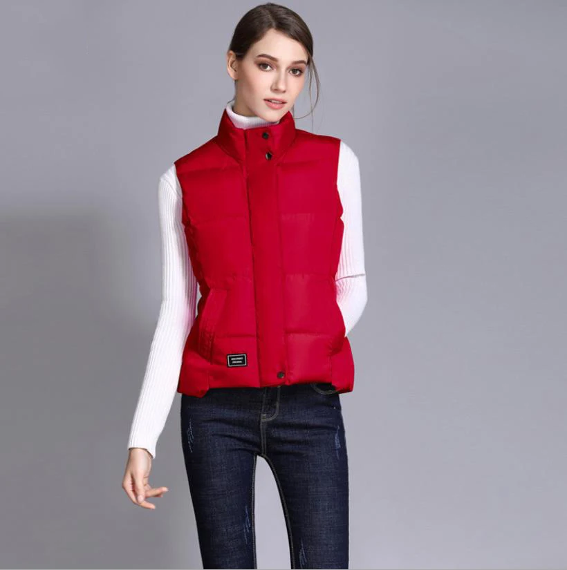 Winter Heated Women's Warm Vests Outdoor Short Down Vest for Women - Color: Red