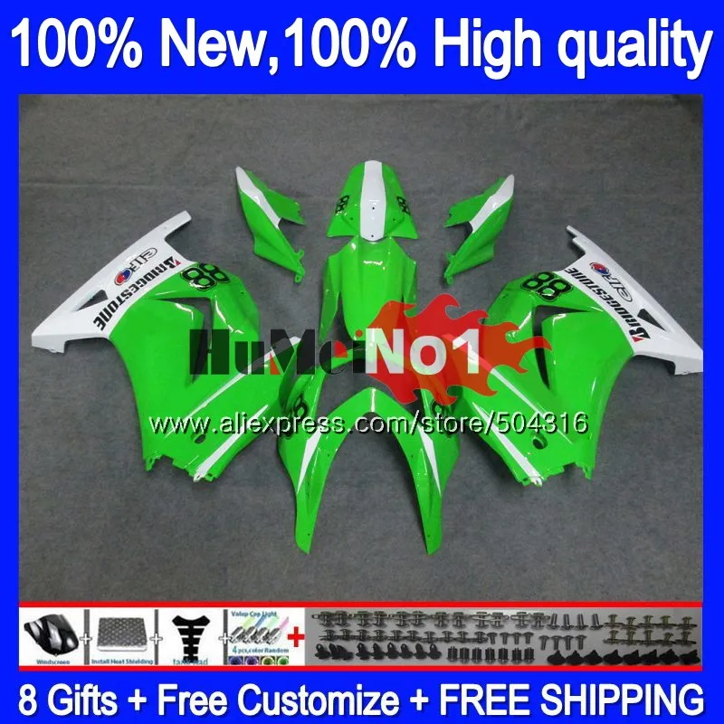 Комплект для KAWASAKI EX250 ZX250 R EX250R зеленый Глянец 10MC. 104 ZX EX 250 250R ZX250R 2008 2009 2010 2011 2012 08 09 10 11 12 обтекатель - Цвет: No. 1