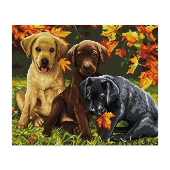 

Three Puppies Counted Cross Stitch Kit Color Egypt Cotton Thread 11Ct Canvas Print Embroidery Set DIY Manual Needlework