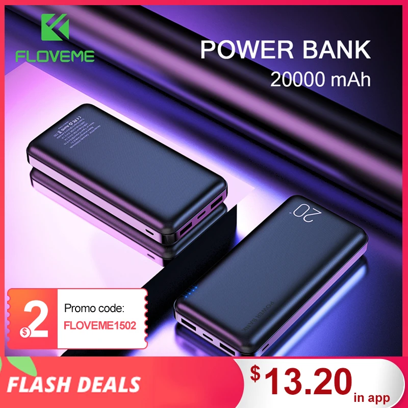  FLOVEME Power Bank 20000mAh Portable Charging Poverbank Mobile Phone External Battery Charger Powerbank 20000 mAh for Xiaomi Mi 