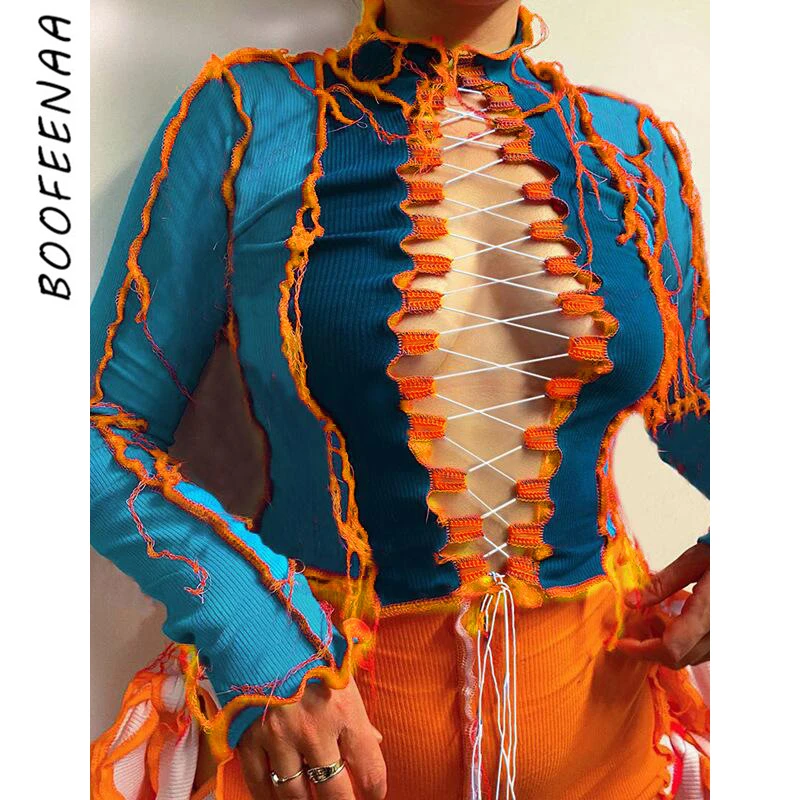 BOOFEENAA Contrast Stitch Patchwork 