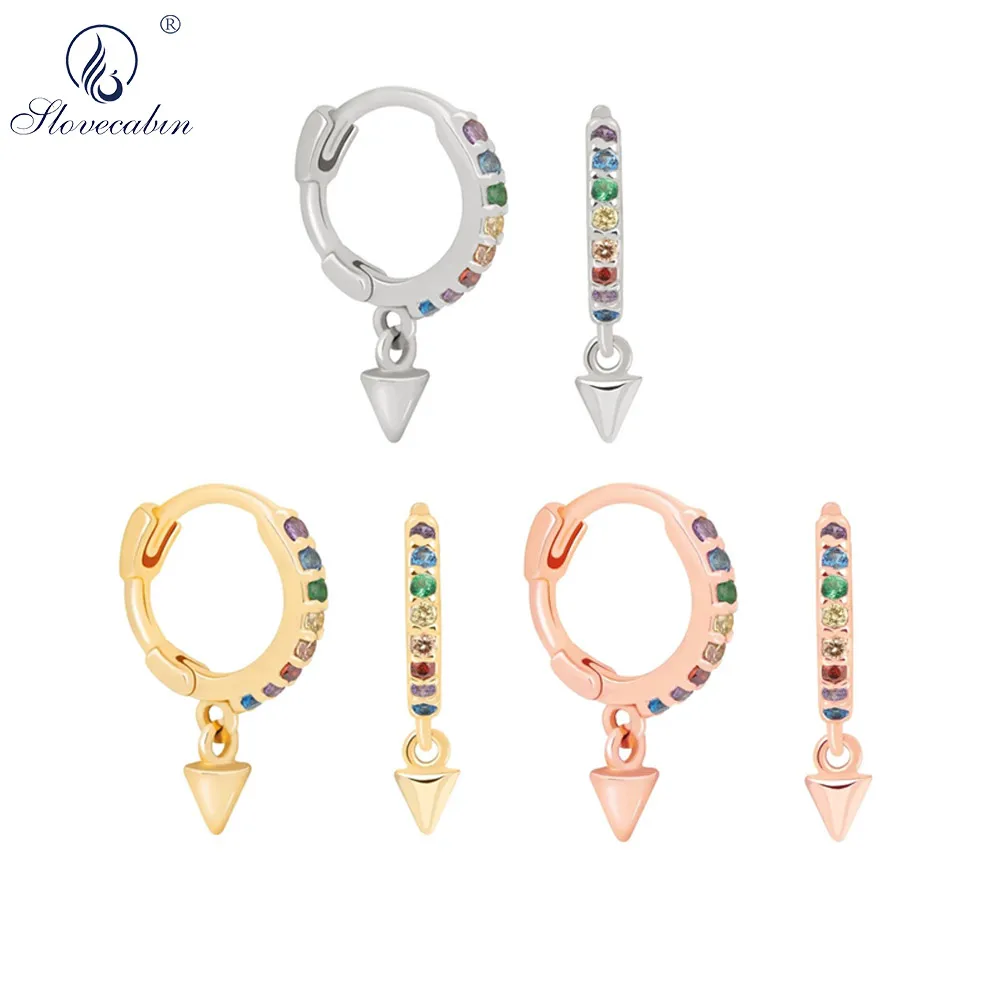 

Slovecabin 925 Sterling Silver Mini Hoops Bullet Colorful Rainbow Huggie Circle Loops Ear Round Women CZ Crystal Earring Jewelry