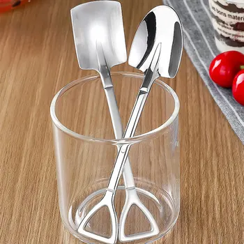 

1pc creative metal ice cream coffee spoon shovel shape shell tea spoon afternoon tea dessert long handle kitchen tableware