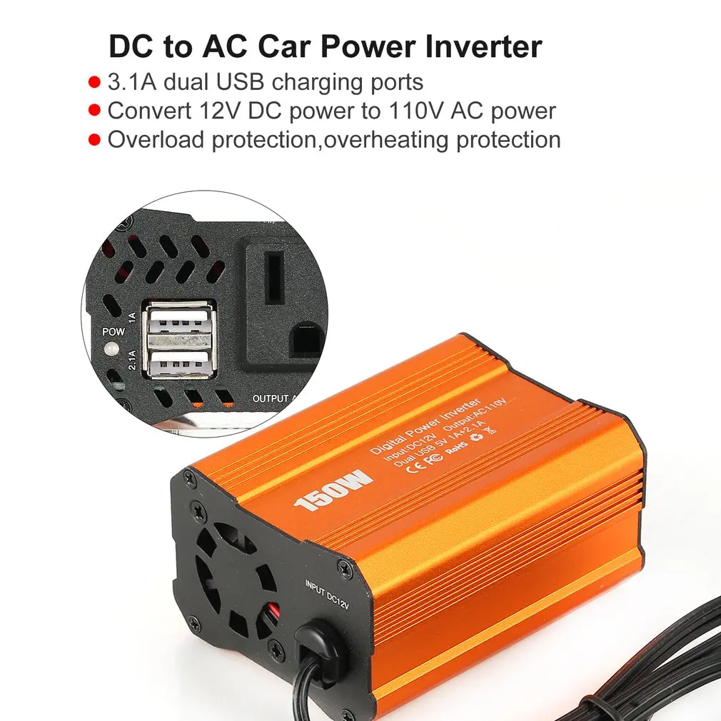 Двойной USB 150 Вт DC 12 В в AC 110 В DC В AC портативный автомобильный инвертор зарядное устройство конвертер адаптер Модифицированная синусоида