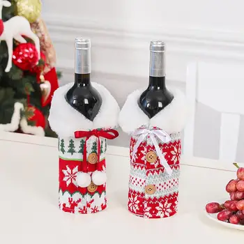 

Christmas Red Wine Bottle Covers Bag Santa Claus Elk Champagne Bottle Cover Sweater Wine Bags Christmas Decorations For Home