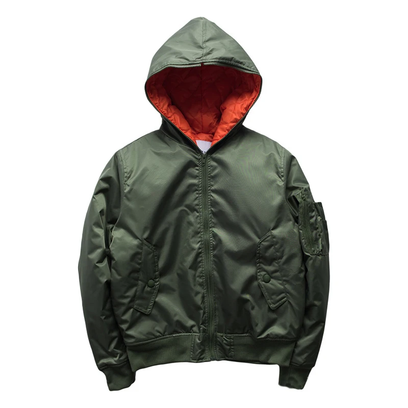 Army Green Winter Толстая зимняя куртка-бомбер Ma1 с капюшоном, Мужская Ретро куртка-пилот MA-1, ветровка в стиле хип-хоп, пальто и куртки - Цвет: Army Green Winter