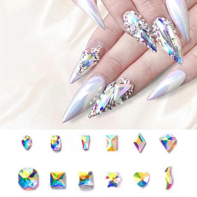 

nail jewelry diamonds shaped diamond 20 pcs glass flat Rhinestone AB magic color nail Rhinestone, Flat-Back Rhinestone
