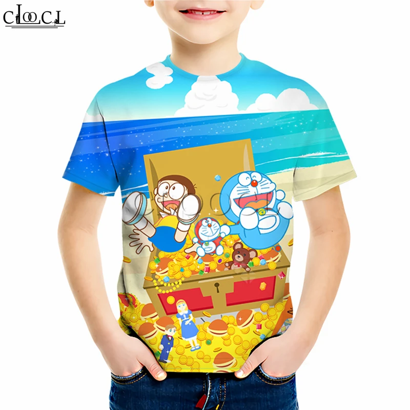 Kids T shirt 24 Детские футболки с героями мультфильма «Дораэмон» для мальчиков и девочек; свитер с короткими рукавами с 3D принтом японского аниме; забавные повседневные топы для малышей - Цвет: Kids T shirt 24