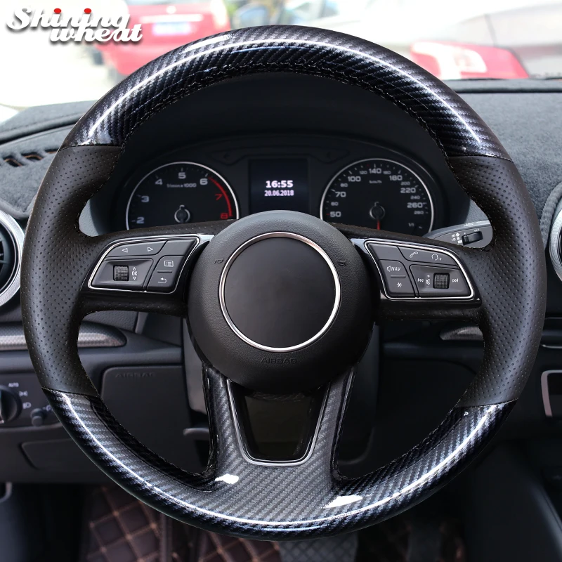 

Блестящая зернистая черная кожа, черная искусственная кожа, углеродное волокно, женская модель для Audi A1 (8X) Sportback A3 (8V) A4 (B9)