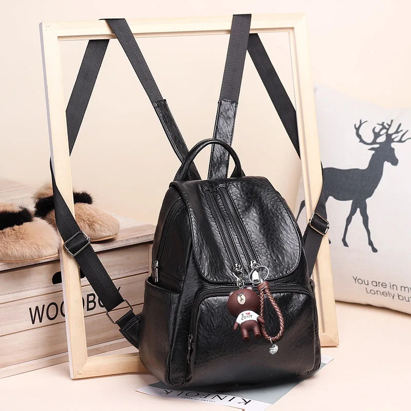 

Backpack Women's 2018 New Style Fashion Korean-style Versitile Fashion Pu Soft Leather Backpack Simple Casual Travel Bag