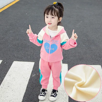 Baby Girls Cute Clothing Set Spring Fall New Children's Fashion Spliced Clothes Little Kids Color Blocking Sports Tracksuit P285 - Цвет: pink velvet