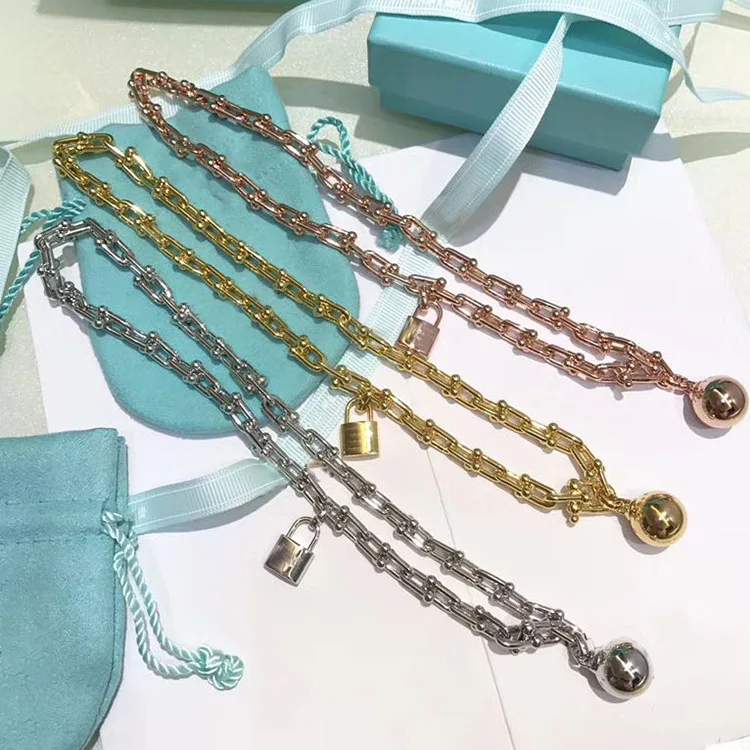 

Brand Luxury U shaped chain band lock of T letter of European and American titanium Steel Ball Bracelet top quality never fade