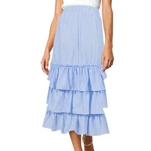 Для женщин Ярусное платье миди юбки из дышащего материала с высокой талией, в полоску с многослойными оборками юбка А-образного силуэта XRQ88