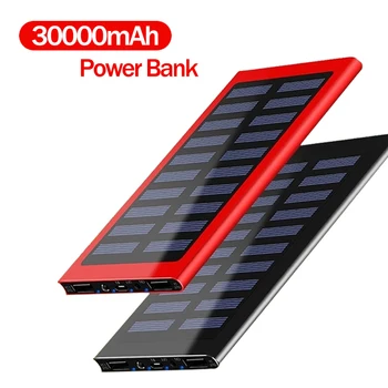 

30000mAh Power Bank Solar Large Capacity Ultra Thin 9mm with LED Light External Solar Charger Travel Powerbank for Smartphone