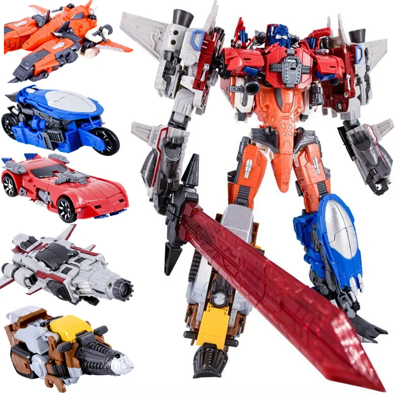 

WEI JIANG NEW movie 5 in 1 Big Transformation Toys Anime predaking Action Figure Robot Car Tank aircraft Model kids boy Toy Gift