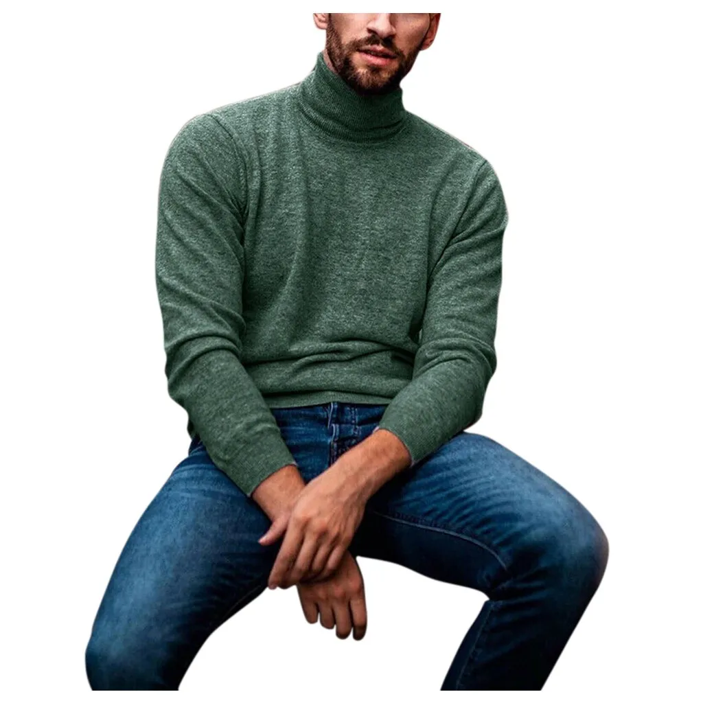 Мужской свитер с высоким воротником, свитер с высоким воротником, чистый цвет, модный Удобный свитер с длинным рукавом, зимний теплый Топ# G2 - Цвет: 2