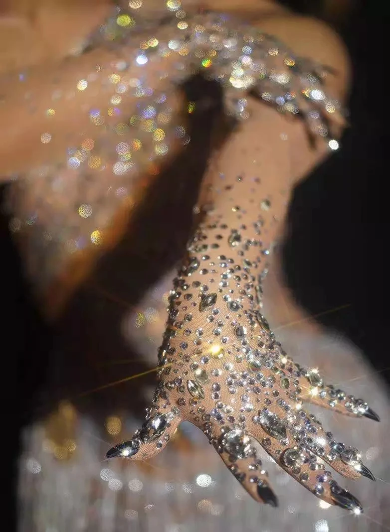 Gants En Maille Avec Strass – Manches Longues Élégantes Pour Soirée, Mariage, Danse – Femme
