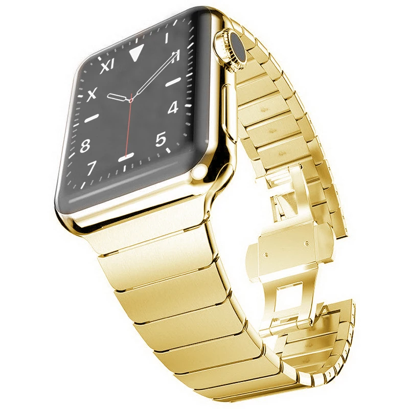 Однотонные Нержавеющая сталь наручных часов iWatch, Ремешок Браслет для наручных часов Apple Watch, версия 1, 2, 3, 42 мм, 38 мм, версия металлический ремешок для наручных часов Iwatch, 4/5 40 мм 44 мм - Цвет ремешка: Gold
