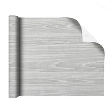 PVC Gray Wood Contact Paper Self Adhesive Wood Waterproof Wallpaper For Furniture Cabinet Renovation Easy to Clean Easy to Paste