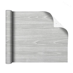 PVC Gray Wood Contact Paper Self Adhesive Wood Waterproof Wallpaper For Furniture Cabinet Renovation Easy to Clean Easy to Paste