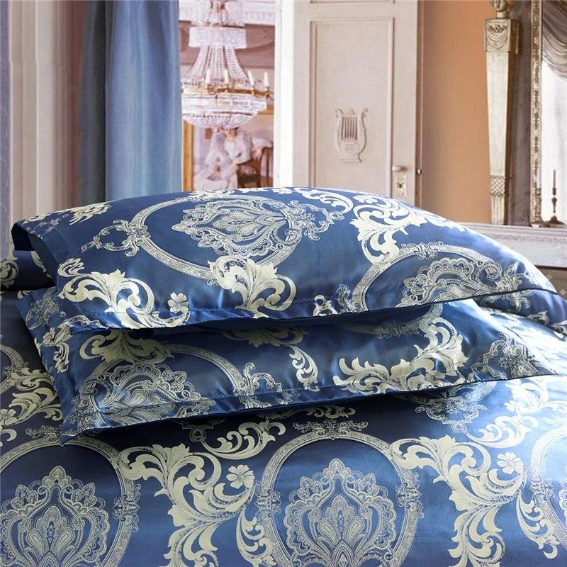 Luxury Silky Jacquard Fabric Duvet Cover Pillow Shams Set 9 Size Single Twin Double Full Queen King Size Comforter Bedding Sets